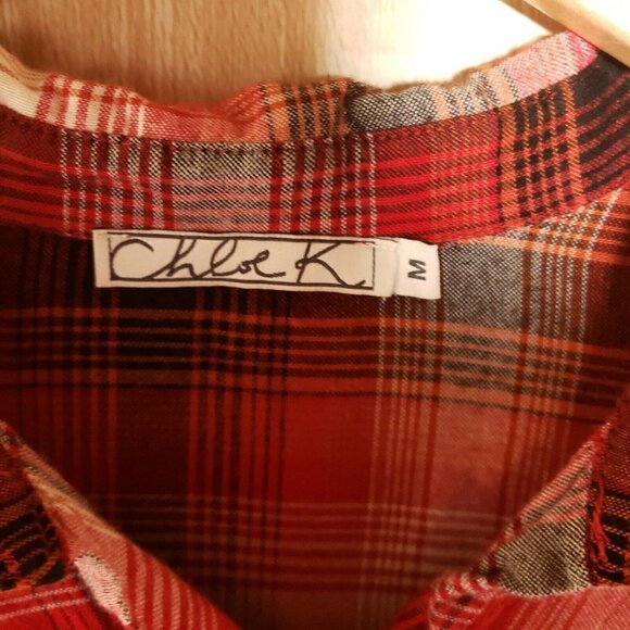 Chloe K Red Plaid Rayon Button Down Tunic Medium - Picture 6 of 8